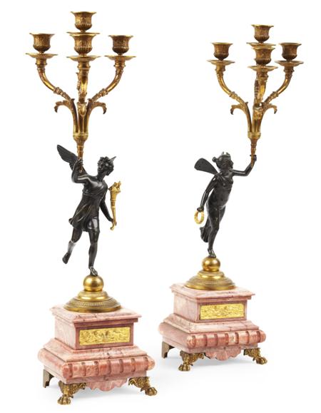 Appraisal: PAIR OF LOUIS XV STYLE GILT AND PATINATED BRONZE CANDELABRA