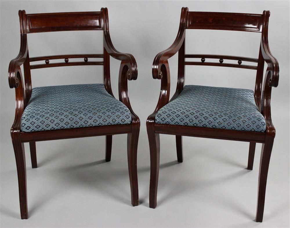 Appraisal: PAIR OF AMERICAN CLASSICAL MAHOGANY KLISMOS ARM CHAIRS CIRCA PROBABLY