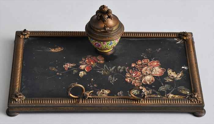 Appraisal: LOUIS XVI-STYLE GILT-METAL MOUNTED LACQUER ENCRIER The coromandel surface carved