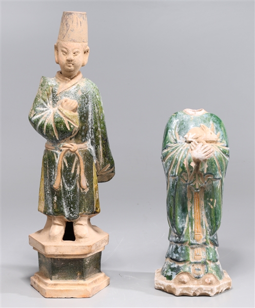 Appraisal: Two Chinese glazed ceramic attendants one with removable head other