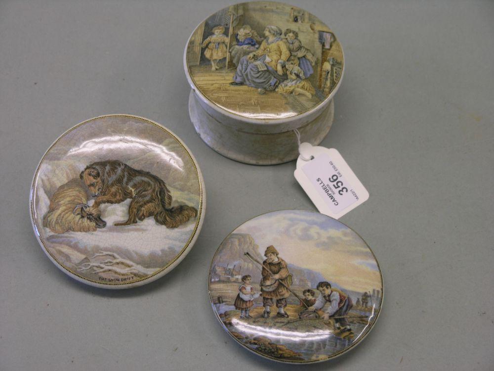 Appraisal: Three Victorian pot lids The Snow Drift Hide and Seek