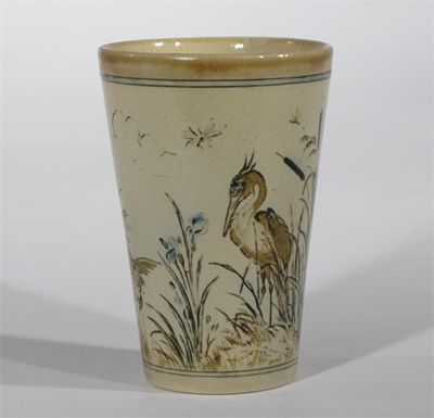 Appraisal: A Martin Brothers stoneware beaker incised with a heron standing