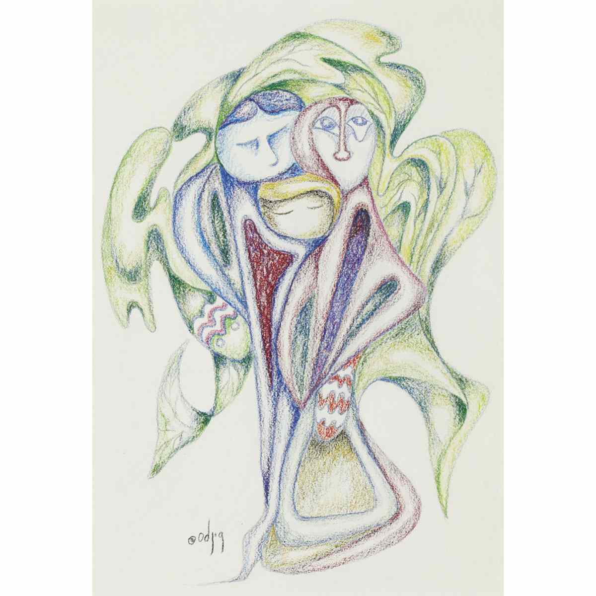 Appraisal: DAPHNE ODJIG MORNING GLORIES Medium coloured pencils signed signed titled