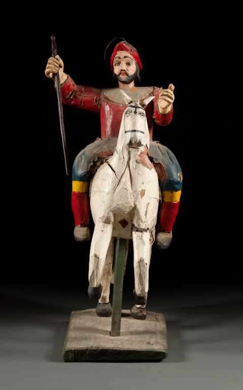 Appraisal: Continental polychromed wood mounted conquistador th century early Spanish soldier