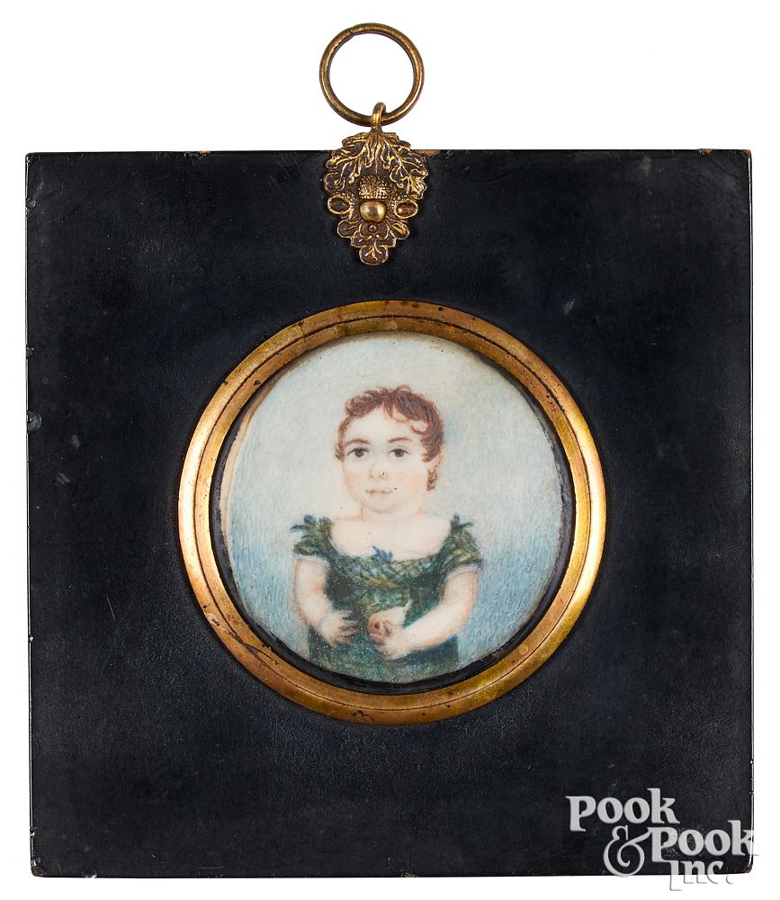 Appraisal: Miniature watercolor portrait of a young girl Miniature watercolor portrait