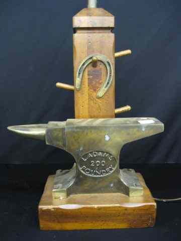 Appraisal: Equestrian Style Lamp horseshoe anvil ''L Adams Foundry''