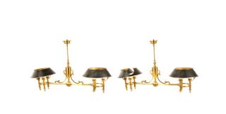 Appraisal: Pair Chapman Lamp Co Brass Arm Billiard Lights Chapman Lamp