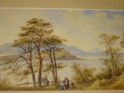 Appraisal: ENGLISH SCHOOL Lakescene with figures in the foreground unsigned th