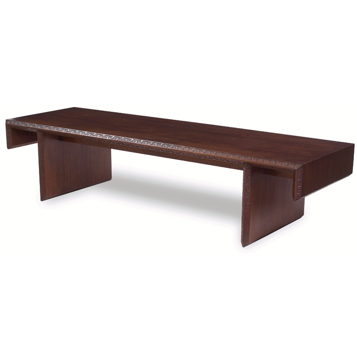 Appraisal: Frank Lloyd Wright coffee table manufactured by Heritage Henredon rectangular