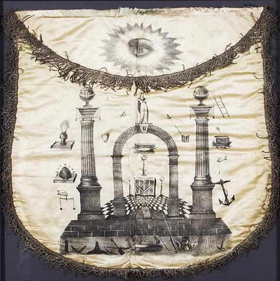 Appraisal: Masonic symbol-decorated silk apron th century designs with symbols and