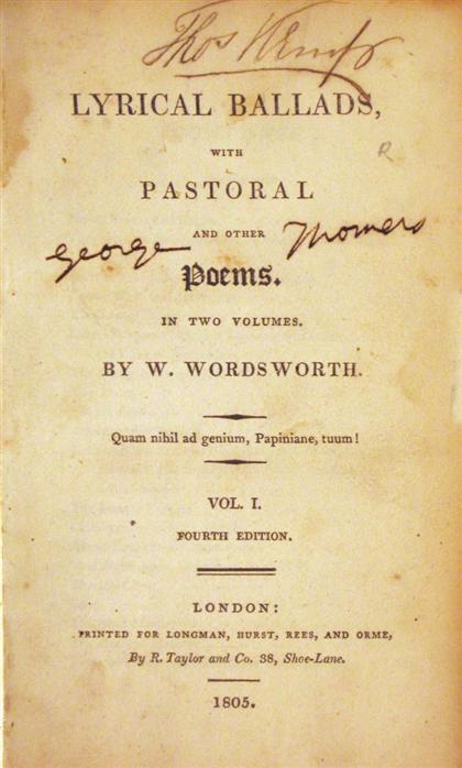 Appraisal: vols Wordsworth William Lyrical Ballads With Pastoral and Other Poems