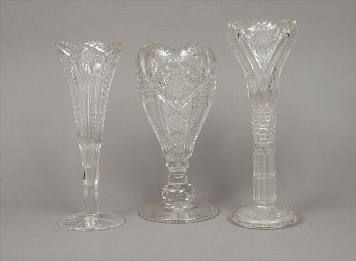 Appraisal: Three American Brilliant Cut Glass Vases to in