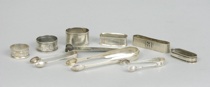 Appraisal: Lot of Assorted Sterling Napkin Rings and Sugar Tongs Lot