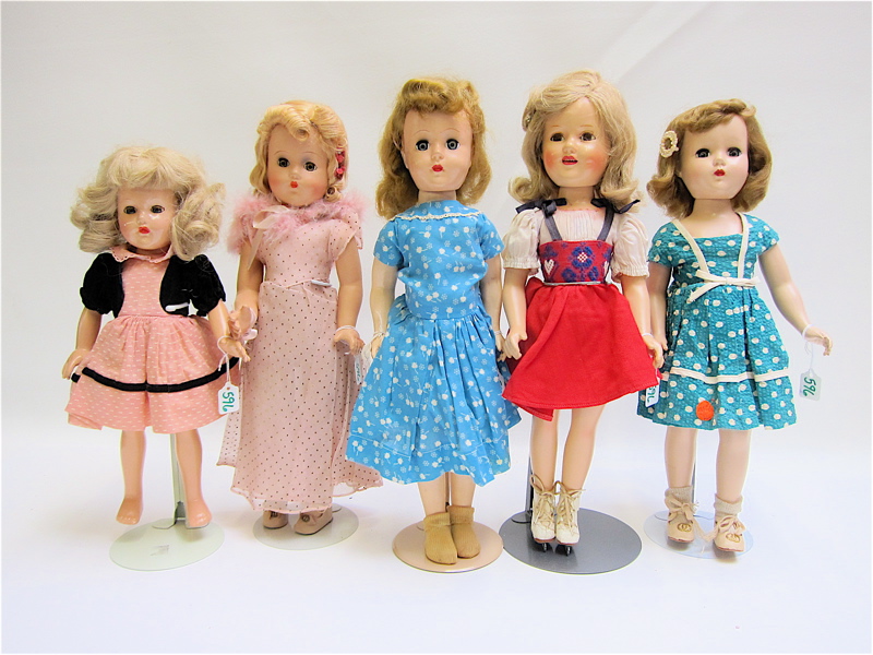 Appraisal: FIVE VINTAGE COMPOSITION DOLLS by Effanbee and others Heights from