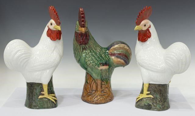 Appraisal: lot of Chinese glazed roosters including ceramic rooster with green