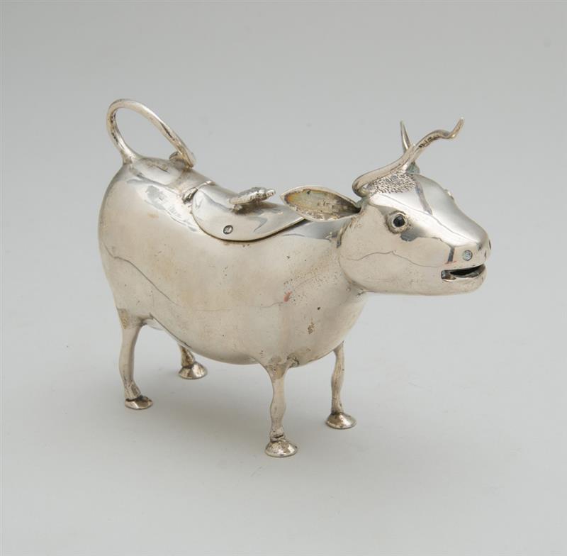 Appraisal: DUTCH SILVER COW-FORM CREAMER Marks rubbed th century standing four