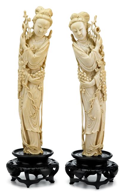 Appraisal: Tall pair of Chinese carved elephant ivory beauties th century