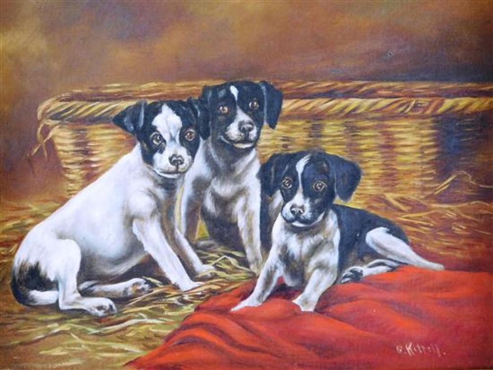 Appraisal: G Kittell th C portrait of puppies oil on canvas