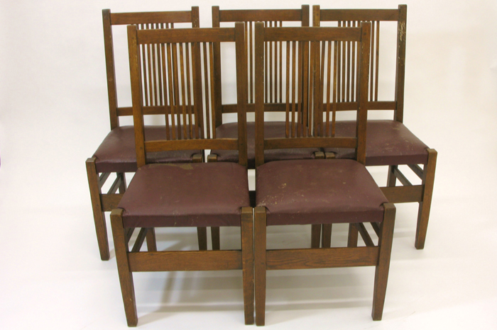 Appraisal: SET OF FIVE STICKLEY OAK DINING CHAIRS Gustav Stickley Craftsman