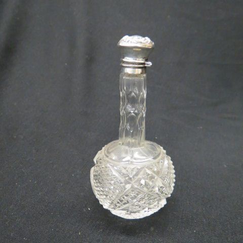 Appraisal: Sterling Silver Cut Glass Perfume Bottle fancy hinged top great