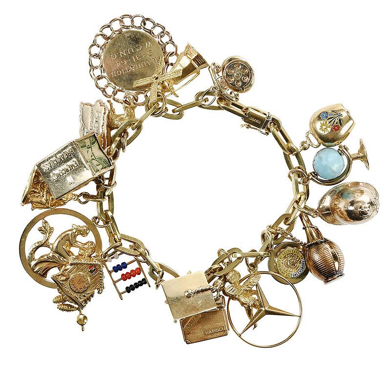 Appraisal: Gold Charm Bracelet charms ten kt including windmill cuckoo clock