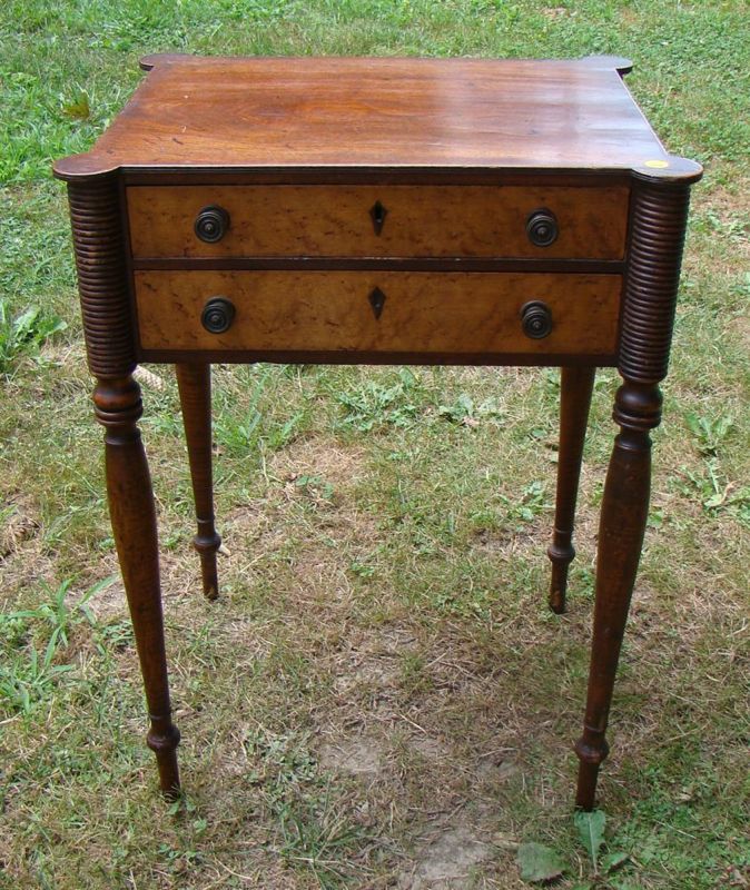 Appraisal: ANTIQUE AMERICAN SHERATON TWO-DRAWER STAND Circa In curly maple with