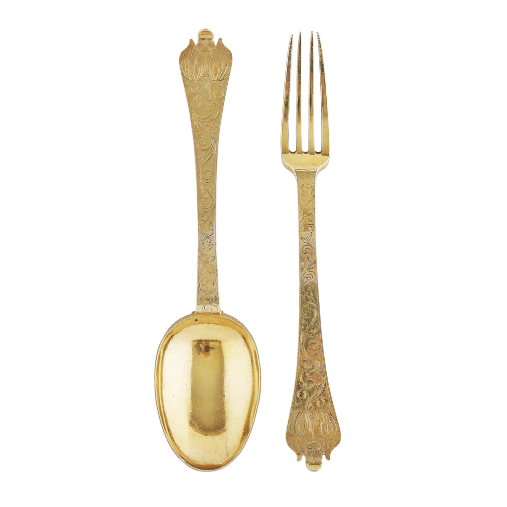 Appraisal: A th century silver gilt trefid spoon and matching fork