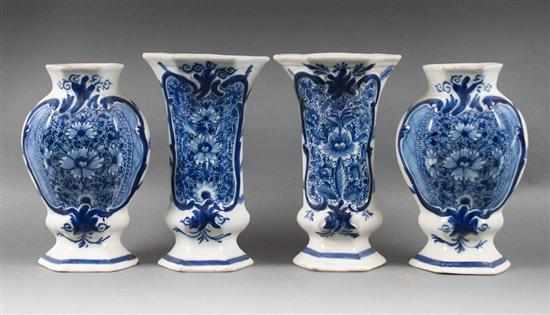 Appraisal: Dutch blue and white delftware four-piece garniture set th century