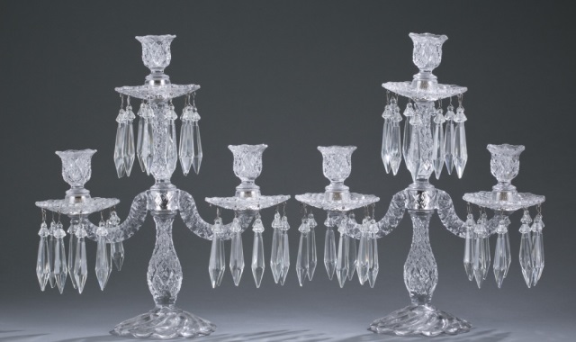 Appraisal: Pair of Molded Glass Candelabra In the manner of Baccarat