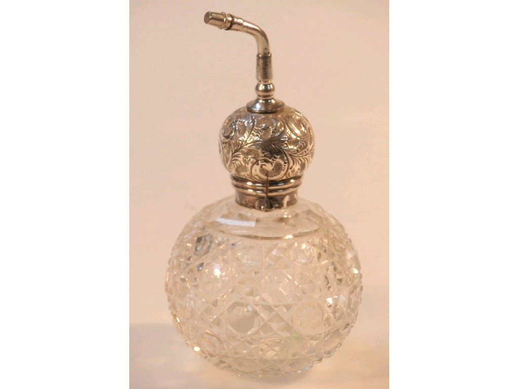 Appraisal: A George V cut glass and silver scent atomizer of