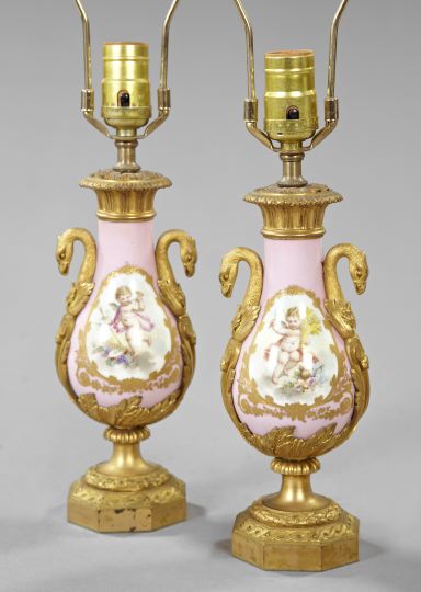 Appraisal: Pair of Elegant French Rose du Barry-Ground Porcelain Vases with