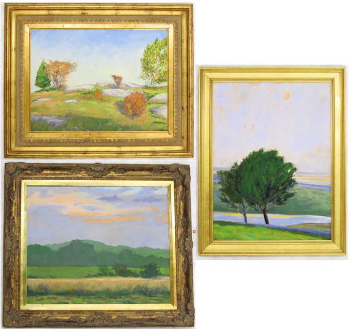 Appraisal: JOHN G MACGOWAN THREE OIL PAINTINGS Rhode Island th century