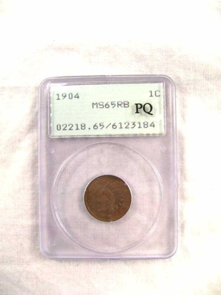 Appraisal: Indian Cent Slabbed MS RB No grading guarantee