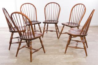 Appraisal: Bow Set of six bow-back Windsor chairs with shaped saddle