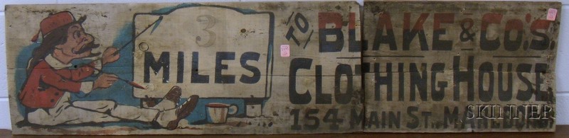 Appraisal: Painted Wood Directional Trade Sign Miles to Blake Co Clothing