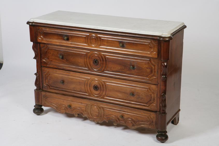 Appraisal: A TH FRENCH CHEST OF DRAWERS with a white marble