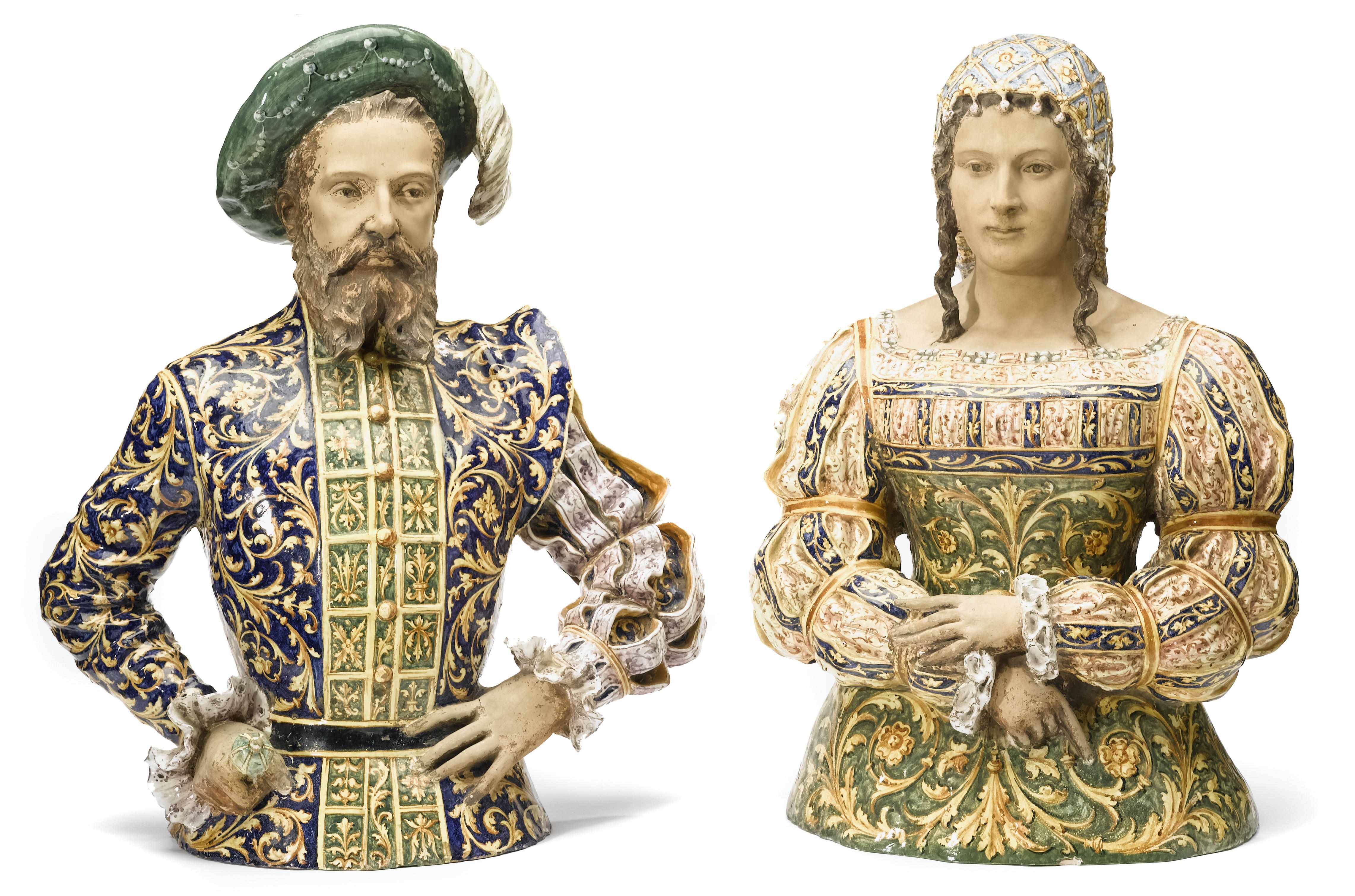 Appraisal: A pair of Italian glazed earthenware busts late th century