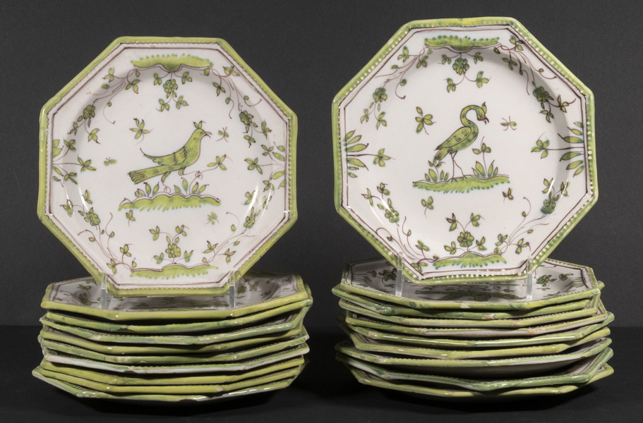 Appraisal: FRENCH FAIENCE OCTAGONAL PLATES Lot of Early th c Moustiers