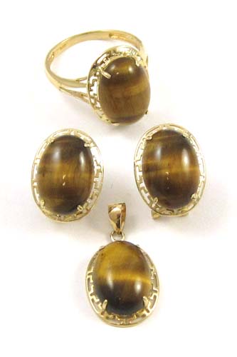 Appraisal: FOUR ARTICLES OF TIGER'S EYE JEWELRY including a ring earrings