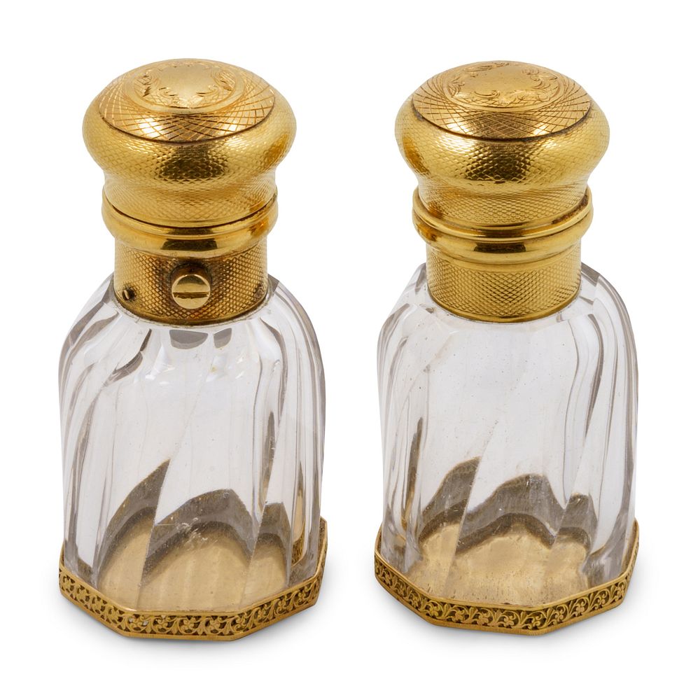 Appraisal: A Pair of -Karat Gold Mounted Cut Glass Scent Flasks