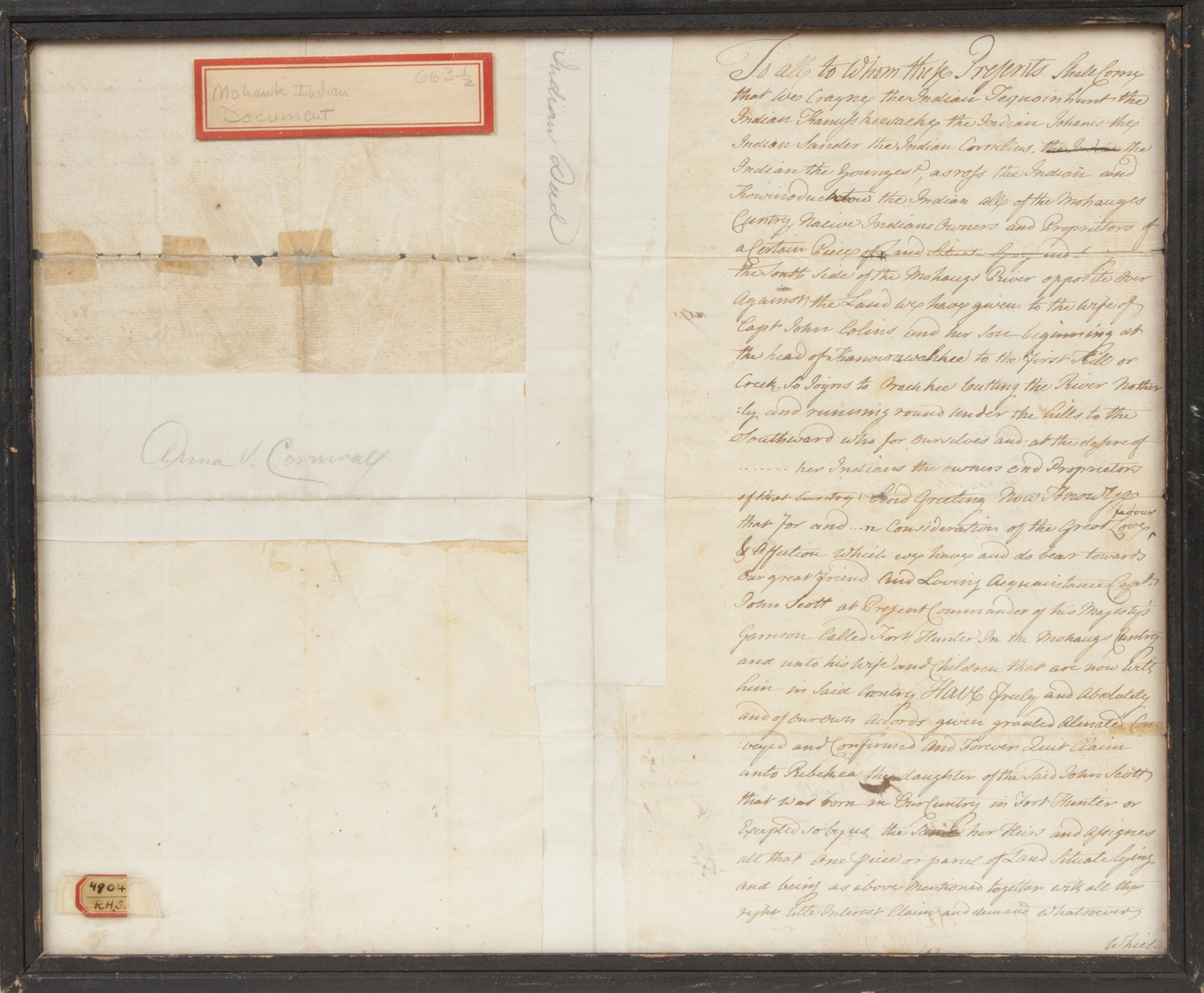 Appraisal: Mohawk Indian Document C Between Indian Tequoinhunt Indian Thanu skeevache