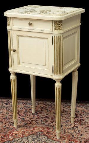 Appraisal: Louis XVI style painted bedside cabinet having an inset marble