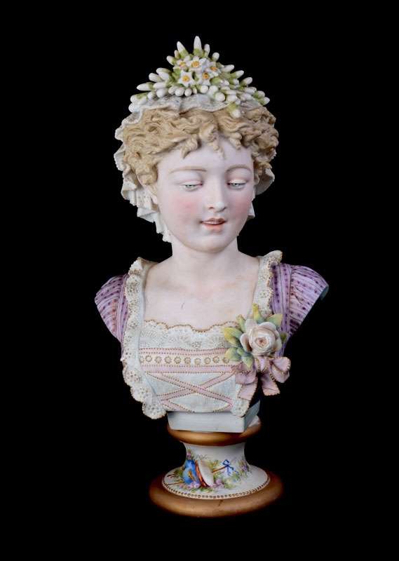 Appraisal: SIGNED PAUL DUBOY HAND PAINTED BISQUE BUST OF A WOMAN