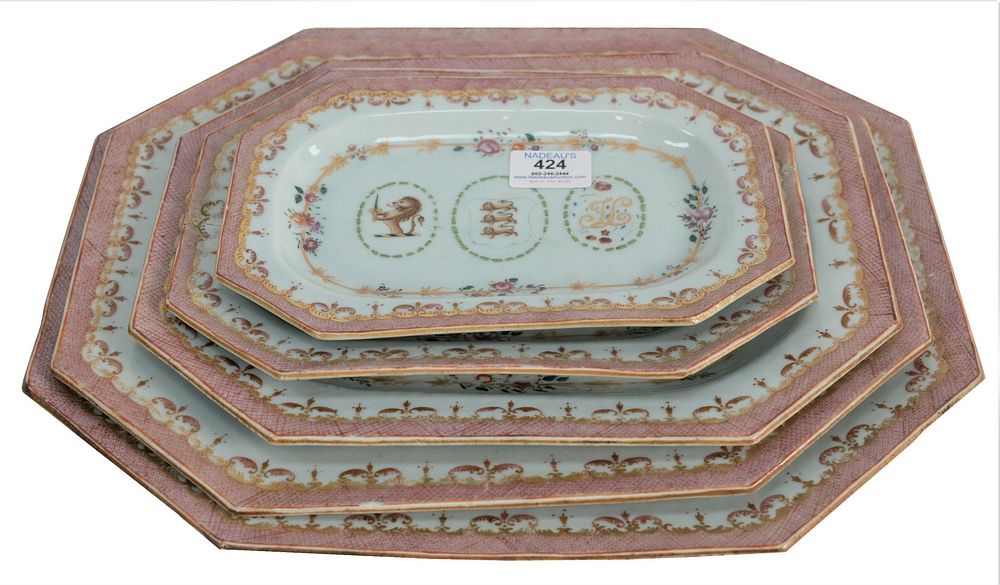 Appraisal: Five Piece Nest of Chinese Export Armorial Porcelain Serving Trays