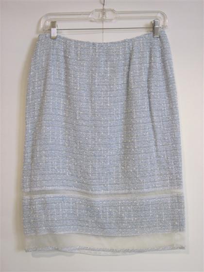 Appraisal: Light blue boucle knit skirt suit Rena Langein the manner