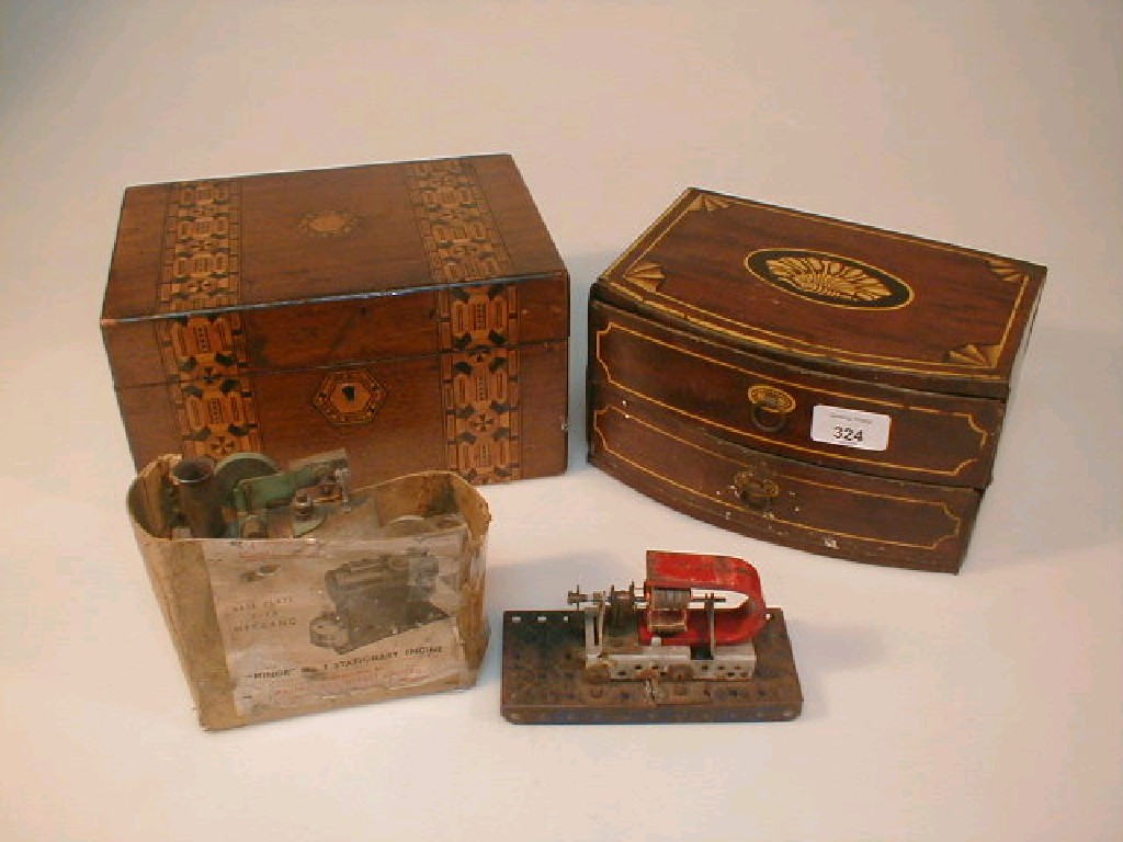 Appraisal: A thC mahogany box with Tunbridge ware style bands a