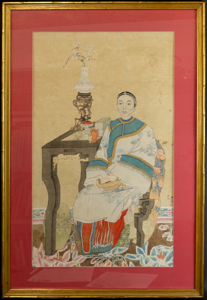 Appraisal: Chinese Hand-painted Lithograph Titled Beautiful Daughter and possibly signed Gu