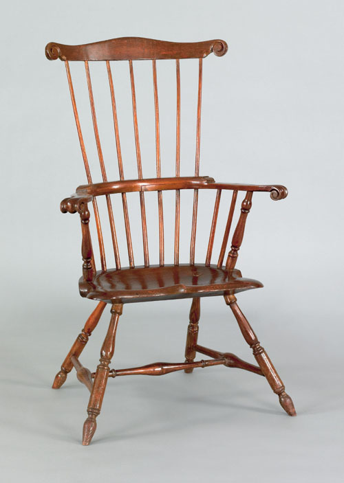 Appraisal: Philadelphia Windsor comb-back armchair late th c having a seven