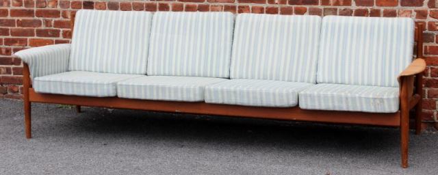 Appraisal: Midcentury Teak Grete Jalk Long Sofa Four seat upholstered sofa