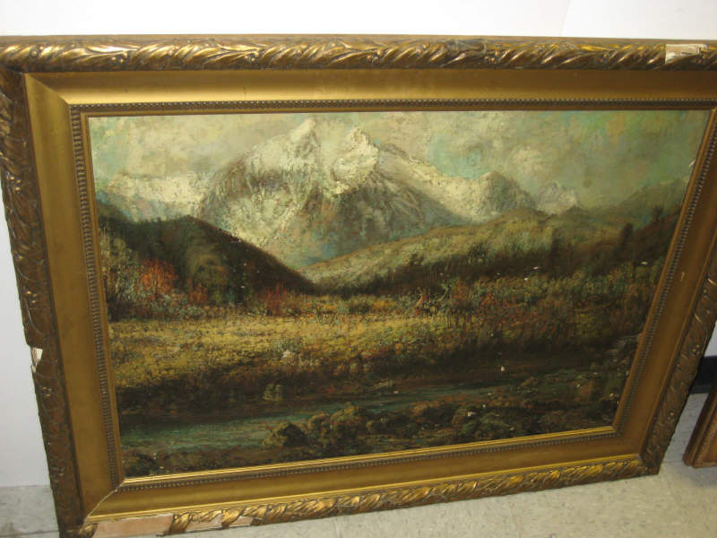 Appraisal: EARLY TH CENTURY Mountain landscape oil on canvas mounted on